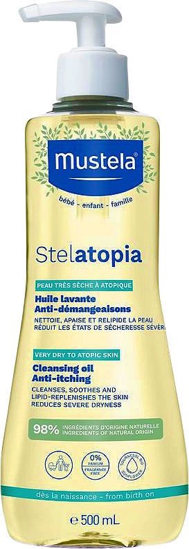 Mustela Bébé-Enfant Stelatopia Ulei De Curățare Calmant Piele Foarte Uscată Până La Atopică 500ml