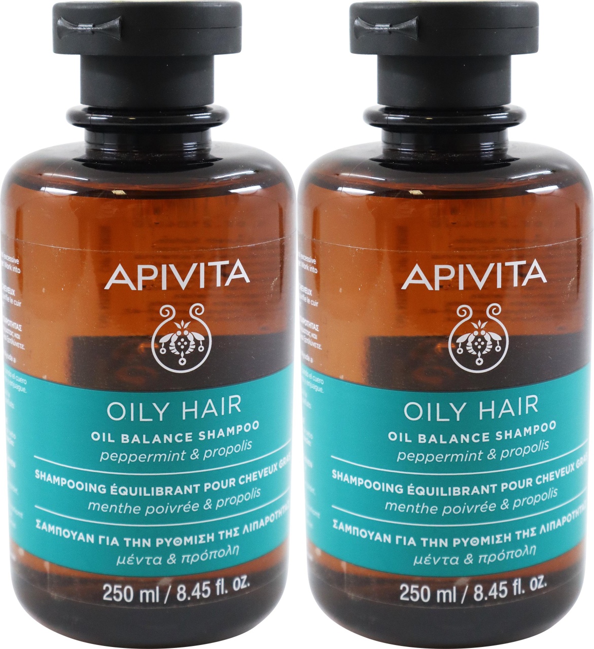 Apivita Șampon Pentru Păr Gras Cu Mentă Și Propolis 2x250ml