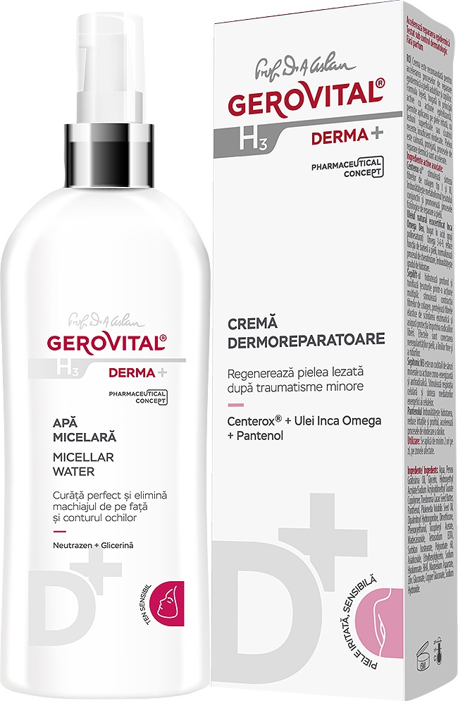 Gerovital H3 Derma+ Cremă Dermoreparatoare + H3 Derma+ Apă Micelară