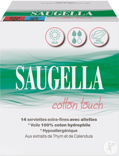 Saugella Cotton Touch Absorbante Extra-Subțiri Cu Aripioare Pentru Zi 14 Bucăți