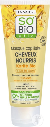 So'Bio Étic Masca De Păr Cu Unt De Shea Bio + Ceară De Jojoba Pentru Păr Uscat Până La Foarte Uscat 200ml