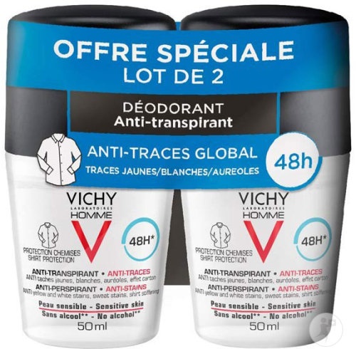 Vichy Homme Deodorant Anti-Transpirant Anti-Urme 48h Roll-On Duo 2x50ml
