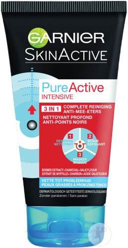 Garnier SkinActive Pure Active Intensiv 3in1 Cărbune Anti-Puncte Negre Incrustate Tub 50ml