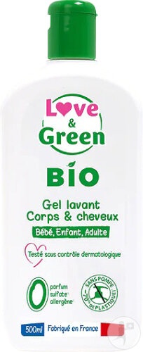 Love&Green Gel De Duș Corp Și Păr Fără Parfum Fără Sulfați Bio Flacon 500ml