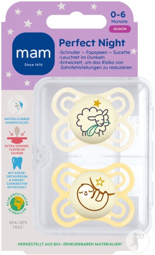 Mam Perfect Night Suzetă Silicon Bebeluși 0‑6 Luni Unisex 2 Bucăți
