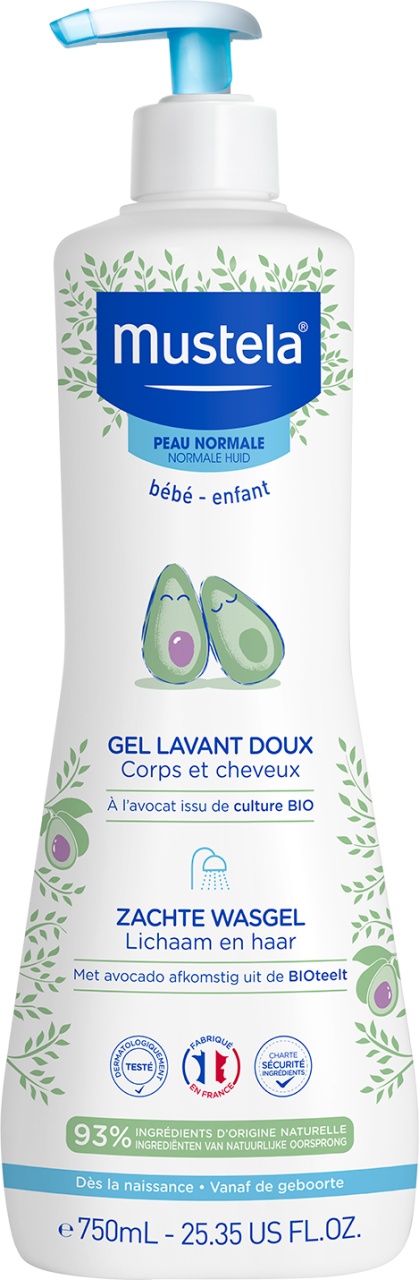 Mustela Bébé-Enfant Gel De Curățare Delicat Pentru Corp Și Păr Piele Normală Flacon Cu Pompa 750ml