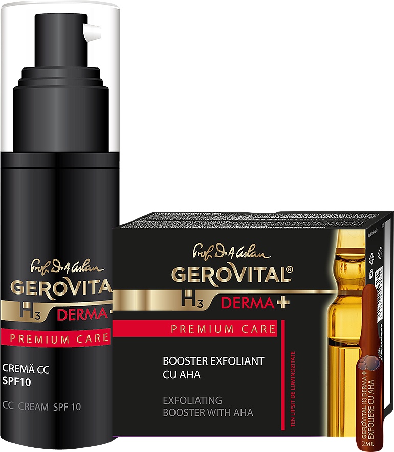 Gerovital H3 Derma+ Premium Care Booster Exfoliant Cu AHA + Cremă CC SPF10