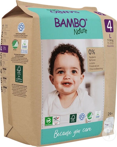 Bambo Nature Scutece Din Hârtie Mărimea 4 L 7-14kg 24 Bucăți