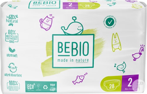 Bebio Scutece Ecologice Toleranță Ridicată T2 Mini 3-6kg 28 Bucăți