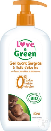 Love&Green Gel De Duș Surgras Cu Ulei De Măsline Bio Fără Parfum Fără Sulfați 500ml