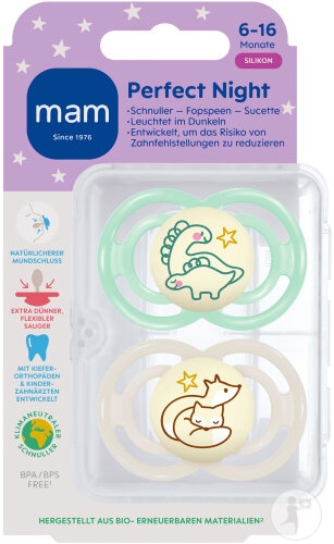 Mam Perfect Night Suzetă Silicon Bebeluși 6‑12 Luni Unisex 2 Bucăți