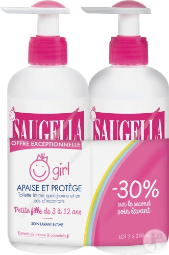 Saugella Girl Gel Intim Pentru Fetițe Flacon Cu Pompiță 2x200ml