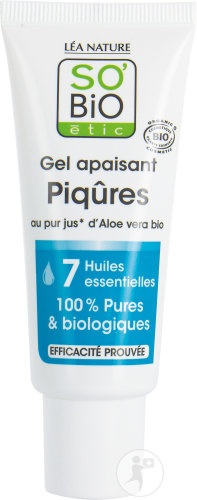 So’Bio Étic Gel Calmant Pentru Înțepături Cu Suc De Aloe Vera Organic Și 7 Uleiuri Esențiale 40ml