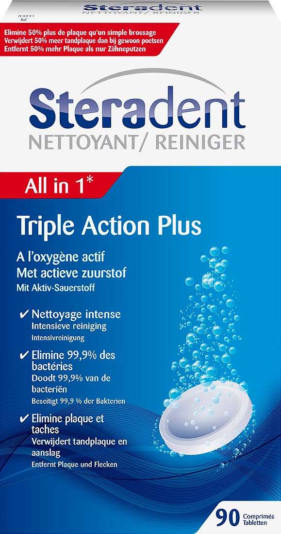 Steradent Tablete De Curățare Triple Action Plus 90 Tablete