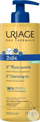 Uriage Bébé 1st Ulei De Duș Protector Pentru Față, Corp Și Scalp Flacon Cu Pompiță 500ml