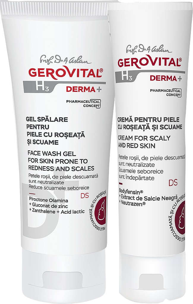Gerovital H3 Derma+ Gel Spălare + Cremă Piele Cu Roșeață/Scuame