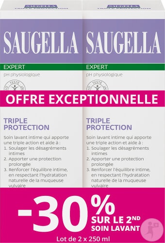 Saugella Triple Protection Produs De Curățare Intimă Impotriva Disconfortului Cu Cimbru Și Zinc 2x250ml