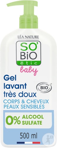 So'Bio Étic Baby Gel De Curățare Foarte Delicat Aloe Vera & Mușețel Corp/Păr Piele Sensibilă Bio 500ml