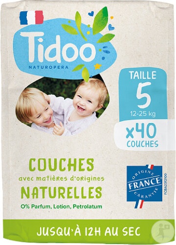Tidoo Scutece Ecologice Mărimea 5 Copii 12-25kg Fabricat Franța 40 Bucăți