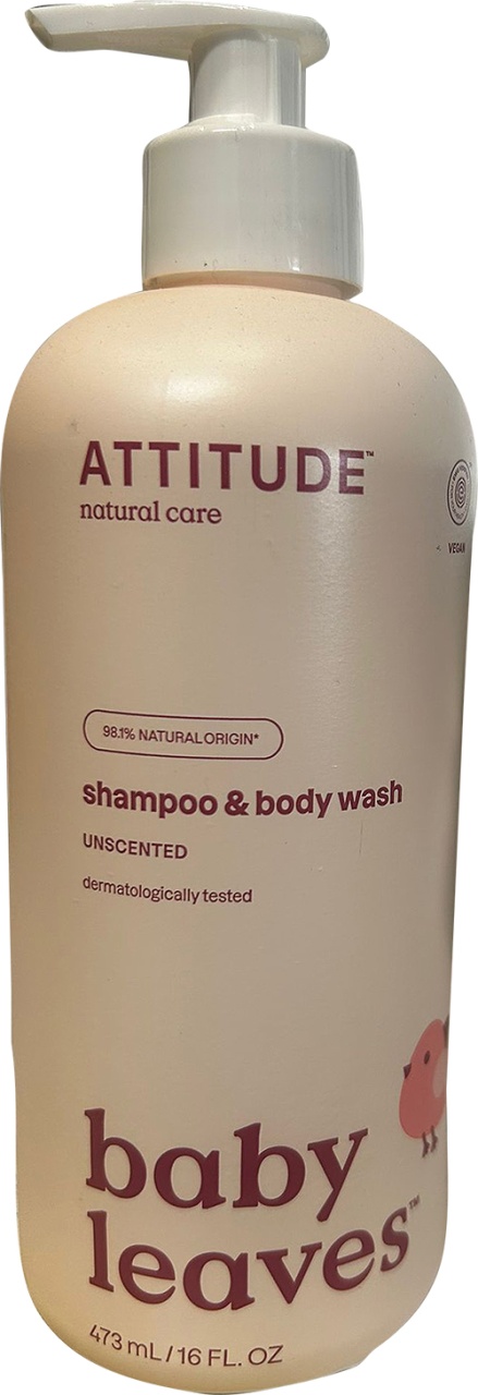 Attitude Baby Leaves 2-În-1 Șampon Fără Parfum Flacon Cu Pompiță 473ml