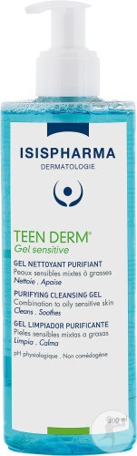 Isispharma Teen Derm Gel Sensitiv Gel Curățare Purifiantă Piele Sensibilă Mixtă Si Grasa 400ml