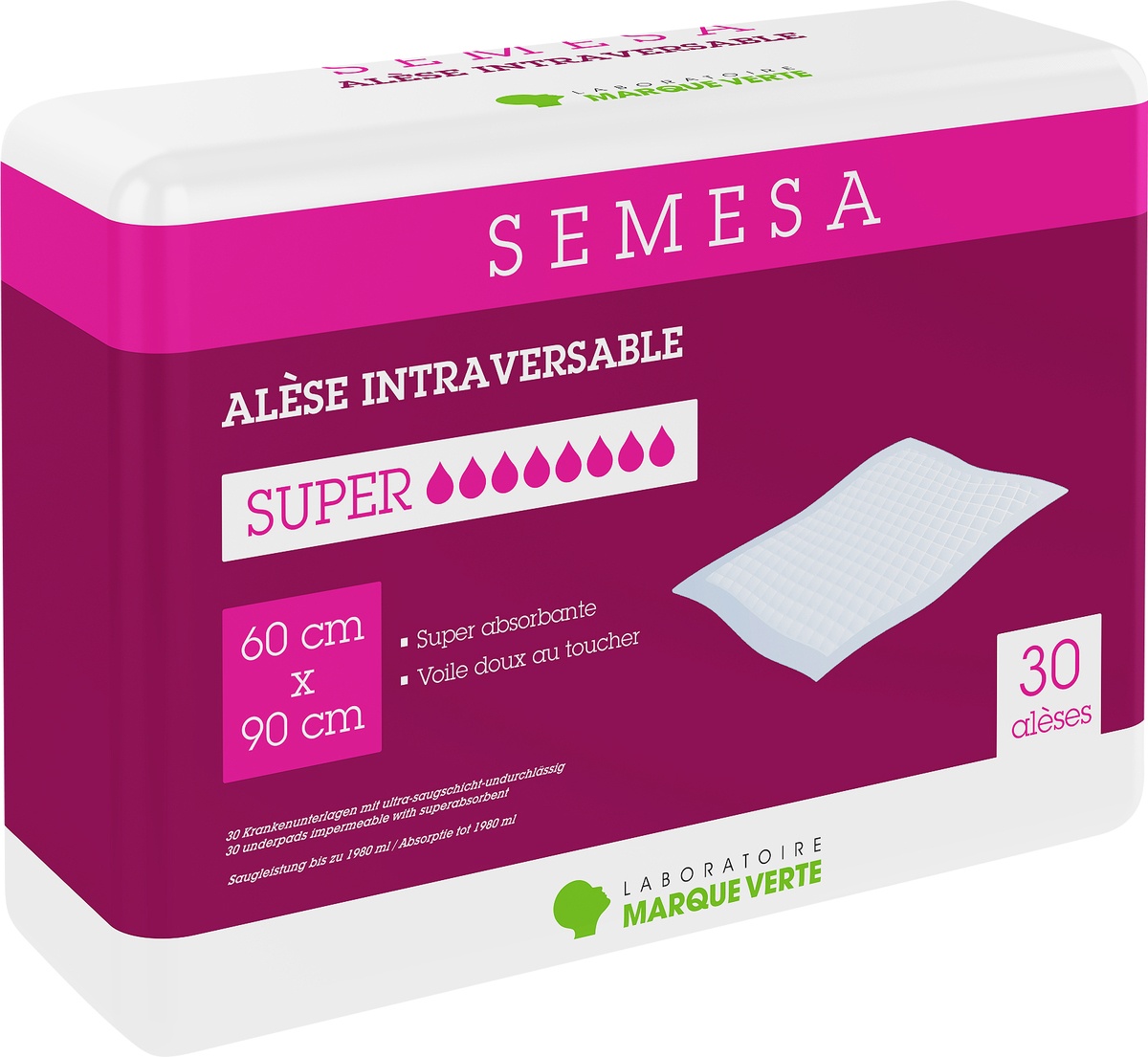 Marque Verte Semesa Aleză Impermeabilă Superabsorbantă 60x90cm 30 Bucăți