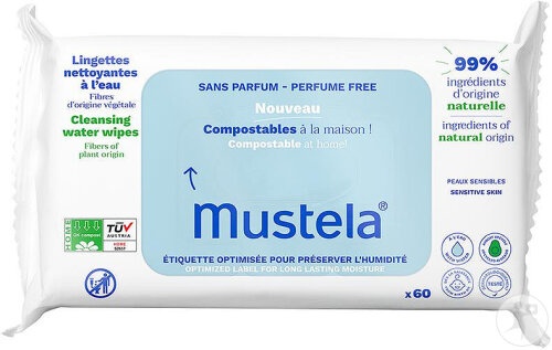 Mustela Șervețele De Curățare Compostabile Fără Parfum 60buc