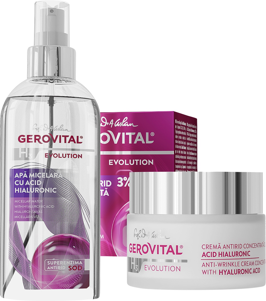 Gerovital H3 Evolution Cremă Antirid Concentrată + Apă Micelară Acid Hialuronic