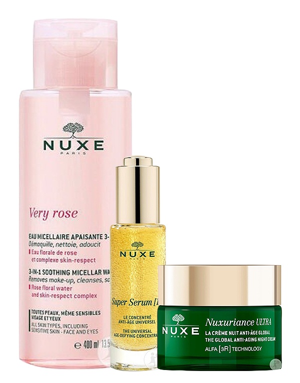 Nuxe Very Rose Apă Micelară + Super Serum [10] + Nuxuriance Anti-Âge 3 Produse