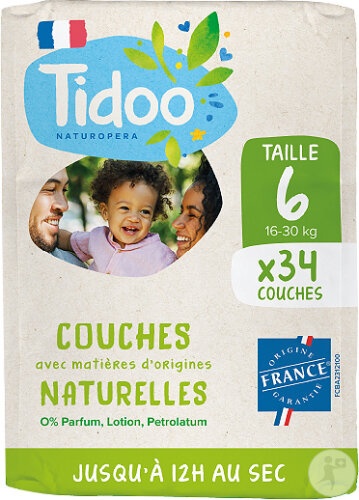 Tidoo Scutece Ecologice Mărimea 6 Copii 16-30kg Fabricat Franța 34 Bucăți