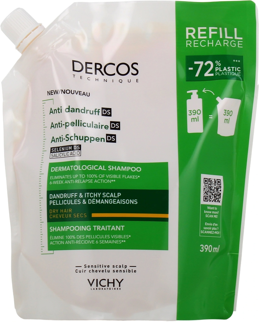 Vichy Dercos Șampon Antimătreață Păr Uscat Refill 390ml