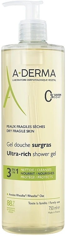 A-Derma Indispensables Gel De Duș Surgras Pentru Piele Fragilă Și Uscată 750ml