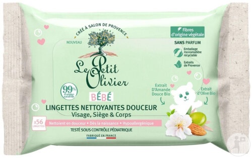 Le Petit Olivier Șervețele Curățare Softness Pentru Față Corp 56buc