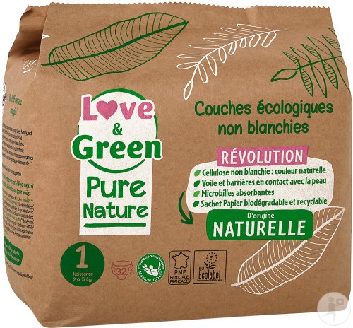 Love&Green Scutece Ecologice Și Hipoalergenice Nealbite Mărimea 1 32 Bucăți