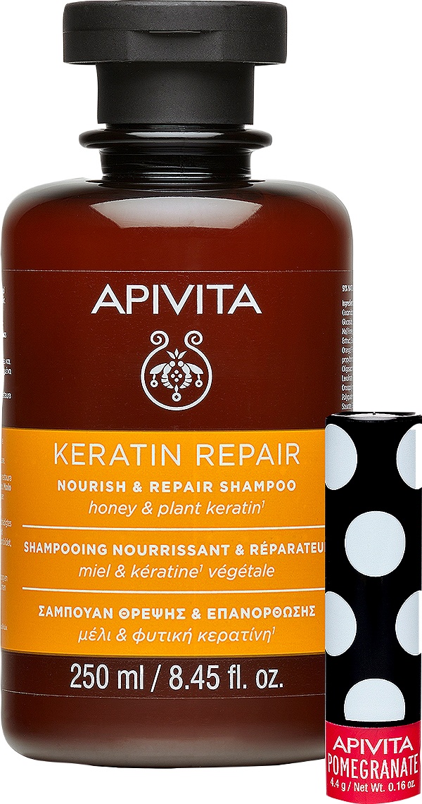 Apivita Keratin Repair Şampon + Apivita Balsam De Buze Cu Extract De Rodie