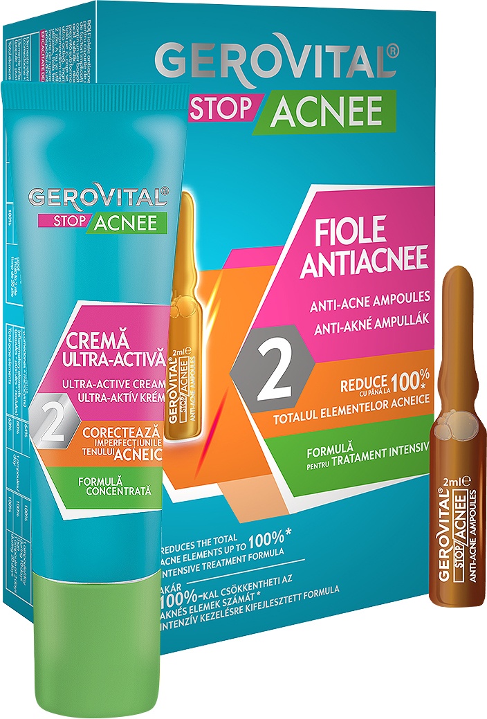 Gerovital Stop Acnee Cremă Ultra-Activă + Fiole Antiacnee