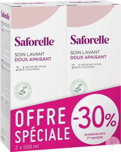 Saforelle Gel De Toaletă Intimă Calmanta Duopack 2x500ml Promo -30% La Al 2-Lea