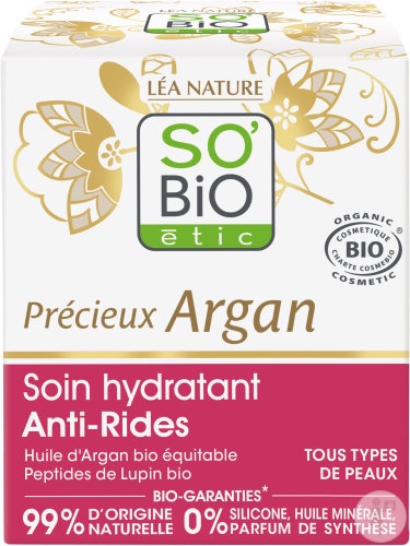So'Bio Étic Argan Prețios Cremă De Zi Anti-Rid Hidratantă Pentru Toate Tipurile De Ten/Sensibil Bio 50ml