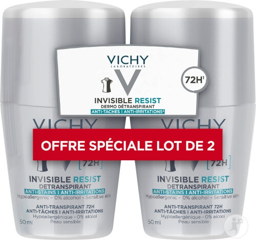 Vichy Invisible Resist Dermo-Transpirant 72h Anti-Pete Anti-Iritații Roll-On 2x50ml