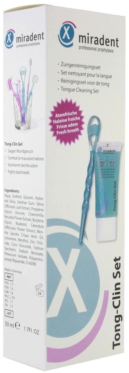 Miradent Tong-Clin Set Gel Pentru Respirație Tub 50g + Racletă Pentru Limbă 1 Bucată