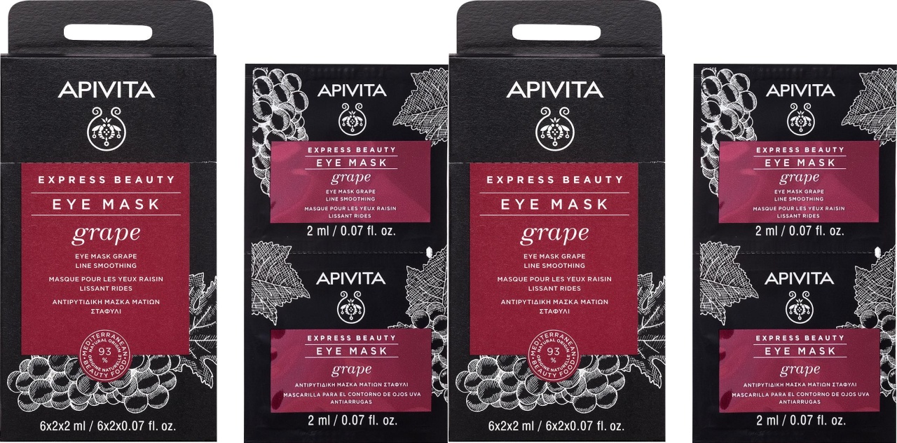 Apivita Express Beauty Mască Antirid Pentru Ochi Cu Extract De Strugure 4x2ml