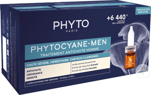 Phyto Phytocyane-Men Fiole Împotriva Căderii Progresive A Părului Bărbații 12x3,5ml