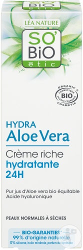 So'Bio Étic Aloe Vera Cremă Bogată Hidratantă 24h Pentru Ten Normal Până La Uscat Bio 50ml
