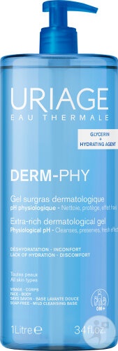 Uriage Derm-Phy Gel De Curățare Delicat Față Și Corp Toate Tipurile De Piele Flacon Pompă 1l