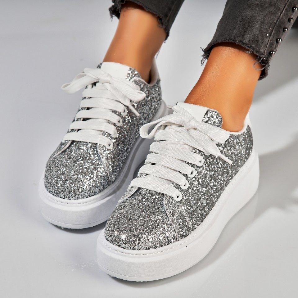 Poze Adidași damă Argintii din Glitter Pierra