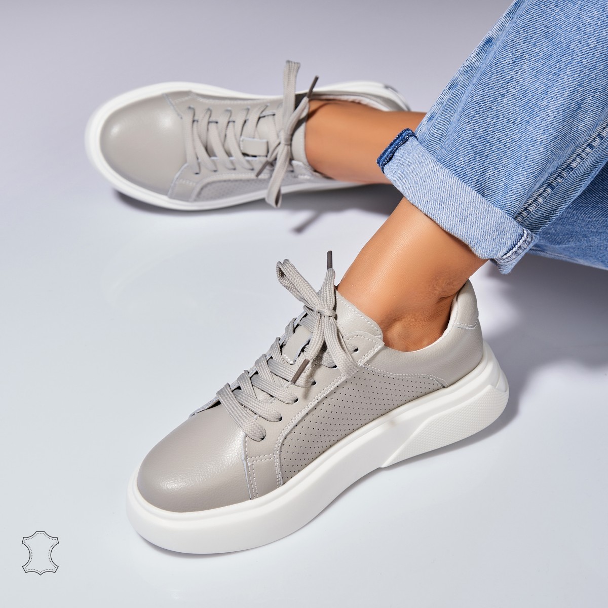 Poze Adidasi Piele Naturala Gri Sivan