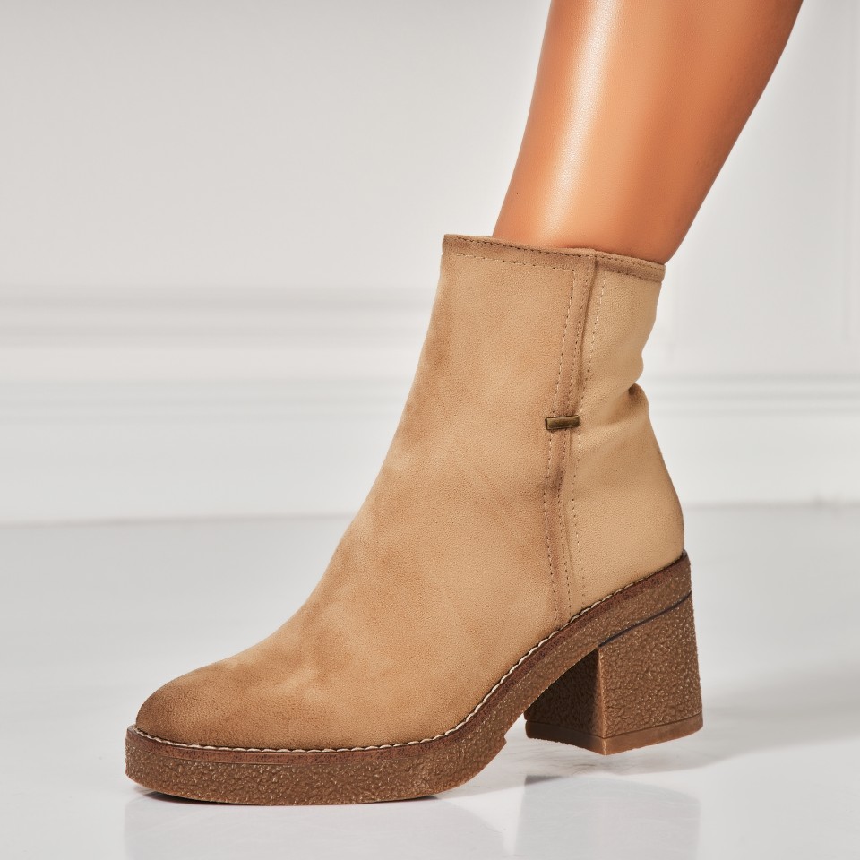 Poze Botine dama Imblanite Bej din Piele Ecologica Intoarsa Mayar