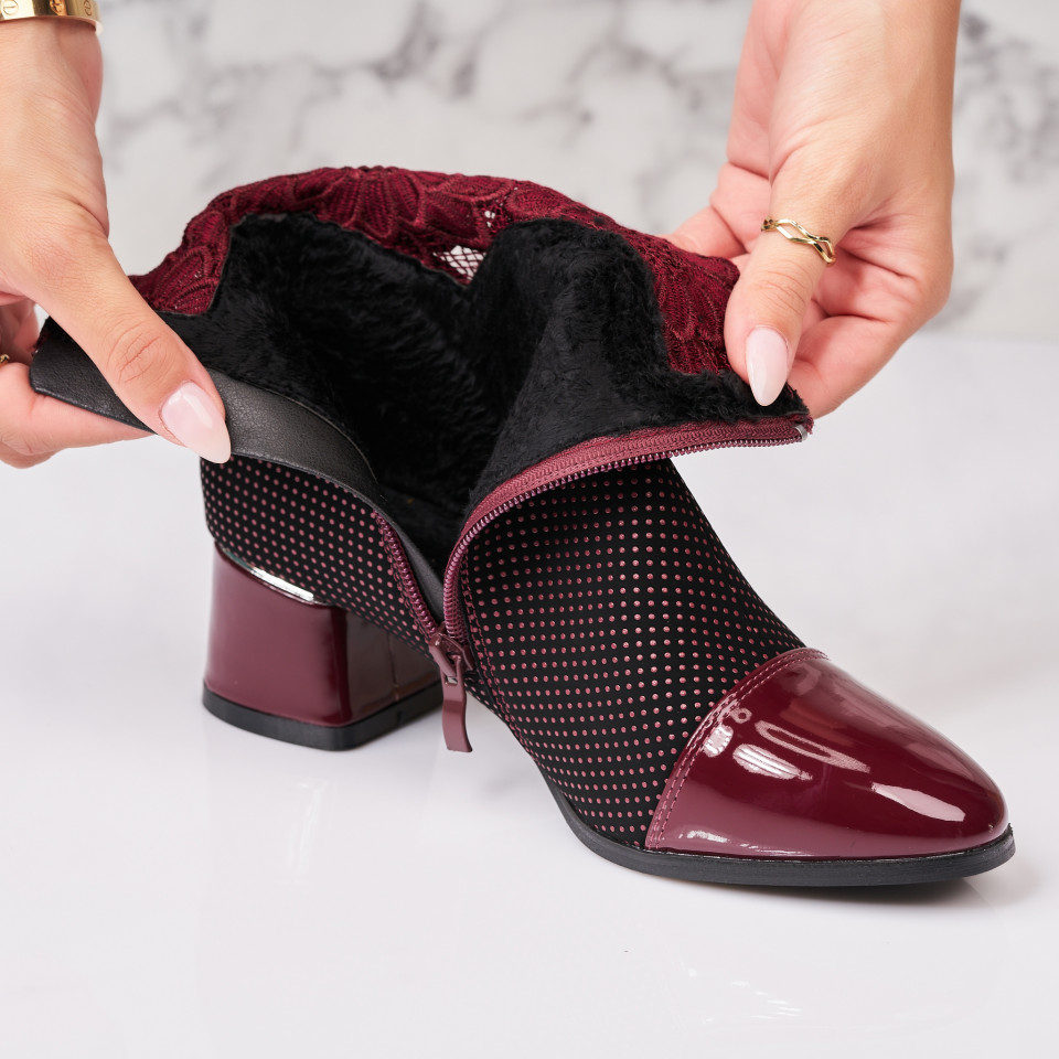 Poze Botine dama Imblanite Bordo din Piele Ecologica Intoarsa Shandra