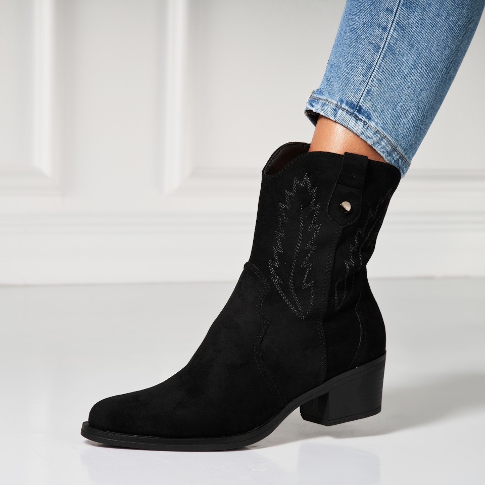 Poze Botine dama Imblanite Negre din Piele Ecologica Intoarsa Katiy