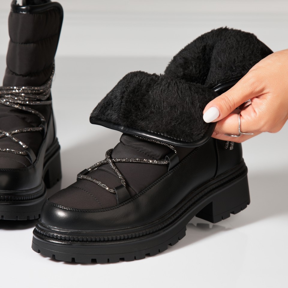 Poze Cizme Dama Imblanite Negre din Piele Ecologica Riham